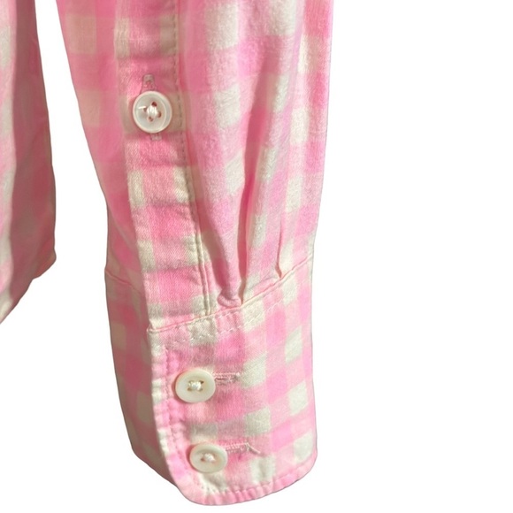 J Crew Gingham Checkered Button Up Boy Shirt  Barbie Pink & White Size 0 EUC - Picture 8 of 13